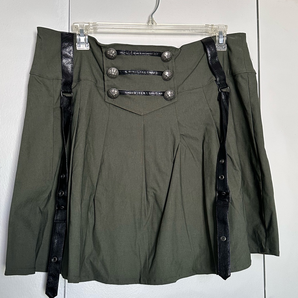 Killstar Baphomet Olive Mini Skirt With Black Straps Size 4xl